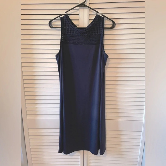 MICHAEL Michael Kors Navy Blue Sleeveless Dress Medium Mesh Top Casual Midi - Picture 1 of 11